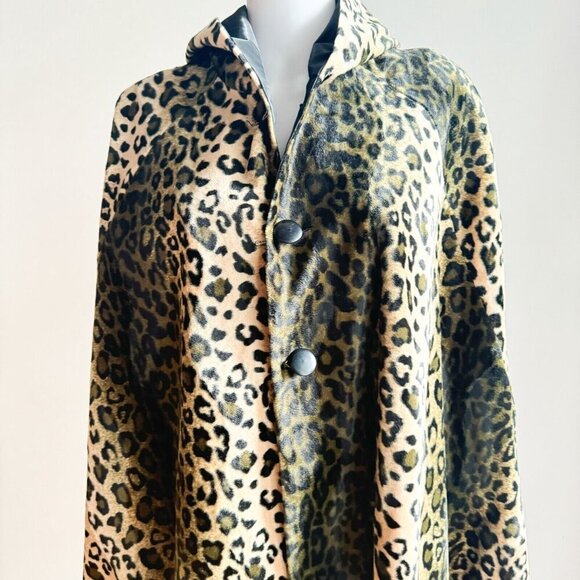 Vintage Reversible Animal Print Black Nylon Cape w hood  OS - Picture 2 of 8